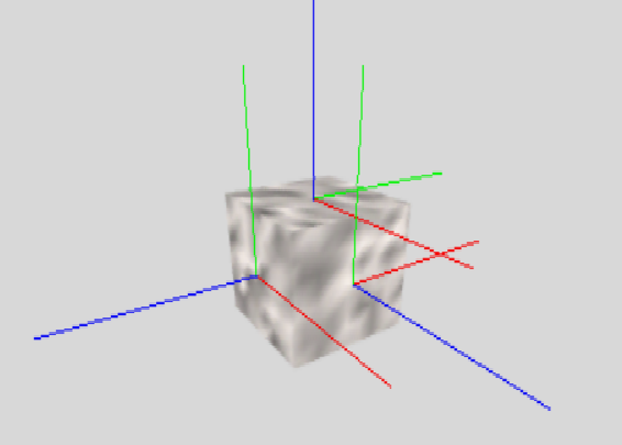 Tangent-space basis vector visualization for a simple cube. In the final model many polygons that point roughly in the same direction have to share the same tangent space.