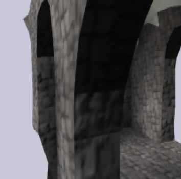 Lighting isn’t interpolated smoothly on this arch because the tangent spaces are constant over polygons, unlike in proper tangent-space normal mapping.
