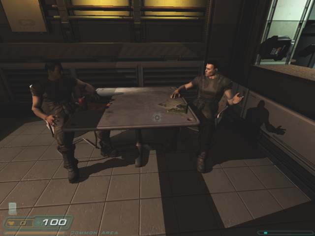 Doom 3 (2004) has no static level lighting and all shadows are computed at runtime. Screenshot from Doom 3 shadow engine snapshots.